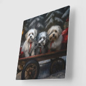 Havanese Snowy Sleigh Weihnachtsdekor Quadratische Wanduhr (Winkel)