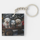 Havanese Snowy Sleigh Weihnachtsdekor Schlüsselanhänger (Rückseite)