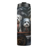 Havanese Snowy Sleigh Weihnachtsdekor Thermosbecher (Vorderseite)