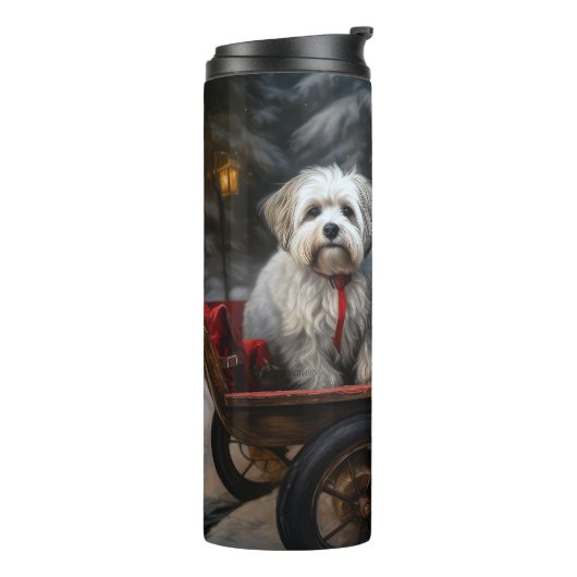Havanese Snowy Sleigh Weihnachtsdekor Thermosbecher (Nach links gedreht)