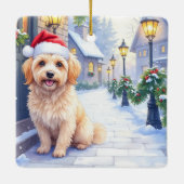 Havanese Snowy Village Walk Santa Hat Christmas Keramikornament (Rückseite)