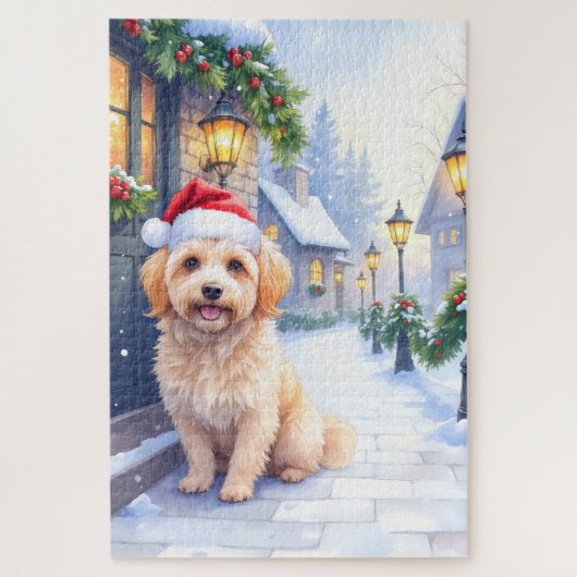 Havanese Snowy Village Walk Santa Hat Christmas Puzzle (Vertikal)