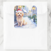 Havanese Snowy Village Walk Santa Hat Christmas Quadratischer Aufkleber (Tasche)