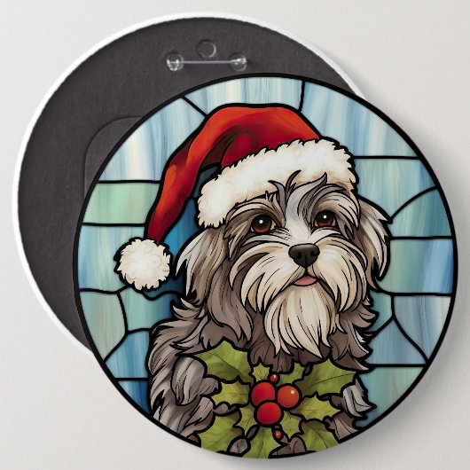 Havanese Stached Glass Christmas Button (Vorne & Hinten)