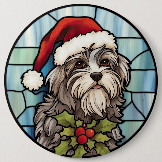 Havanese Stached Glass Christmas Button (Vorderseite)