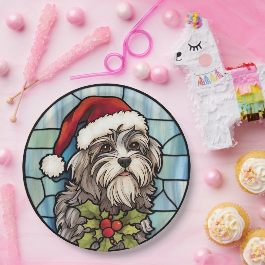 Havanese Stached Glass Christmas Pappteller (Party)
