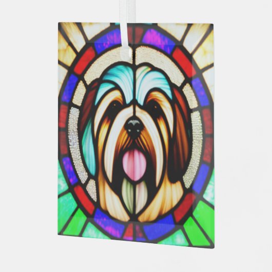 Havanese "Stached Glass" Ornament Aus Glas (Vorderseite links)