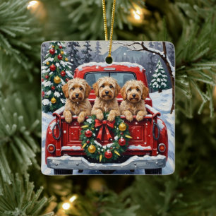 Havanese Weihnachten Rotes Lastwagen Ferien Keramikornament