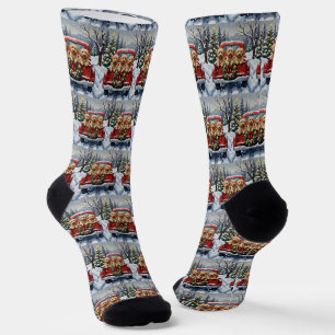 Havanese Weihnachten Rotes Lastwagen Ferien Socken