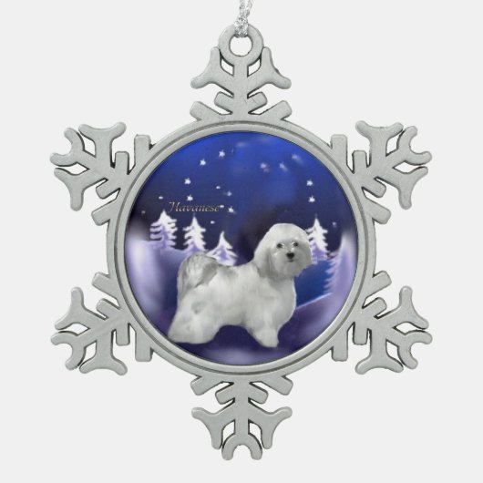 Havanese Weihnachten Schneeflocken Zinn-Ornament (Vorderseite)