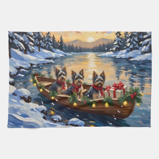 Havanese Weihnachtsboot-Feiertag Geschirrtuch (Horizontal)
