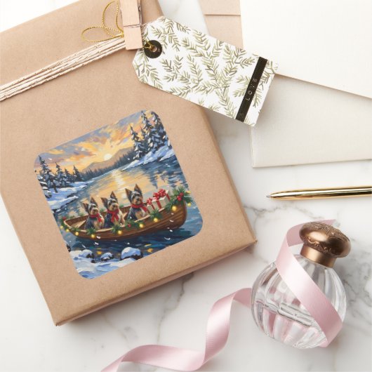Havanese Weihnachtsboot-Feiertag Quadratischer Aufkleber (Schenken)