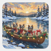 Havanese Weihnachtsboot-Feiertag Quadratischer Aufkleber (Vorderseite)