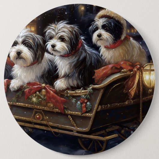 Havanese Weihnachtsfeiertage Button (Vorderseite)
