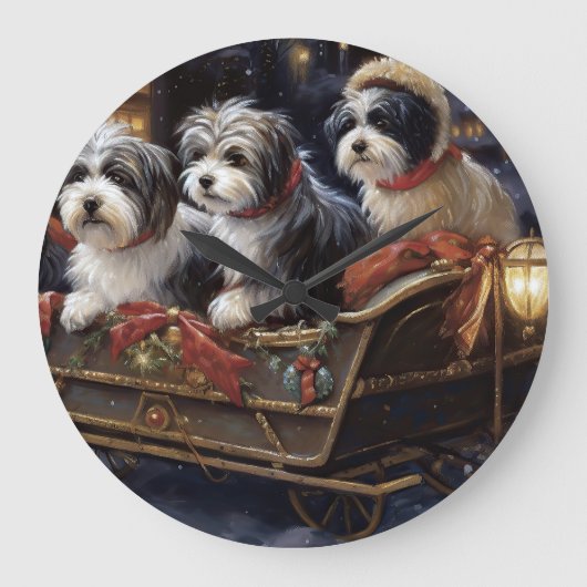 Havanese Weihnachtsfeiertage Große Wanduhr (Vorderseite)