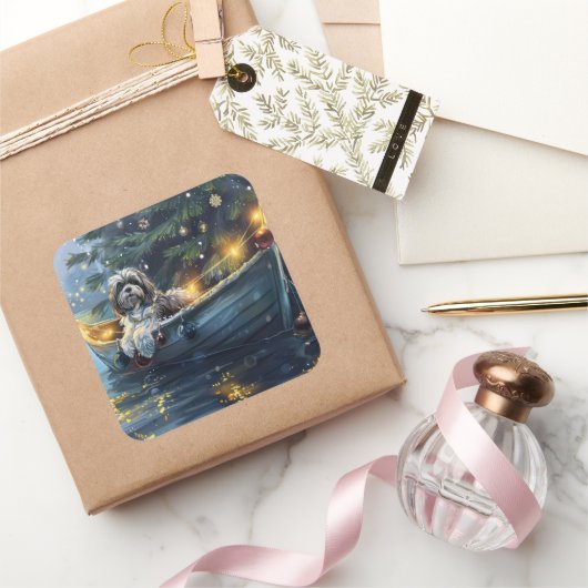 Havanese Weihnachtsfest Reise Quadratischer Aufkleber (Schenken)