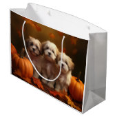 Havanese Welpe Autumn Delight Pumpkin Große Geschenktüte (Rückseite Schrägansicht)