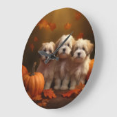 Havanese Welpe Autumn Delight Pumpkin Große Wanduhr (Winkel)