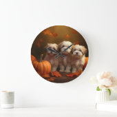 Havanese Welpe Autumn Delight Pumpkin Große Wanduhr (Zuhause)