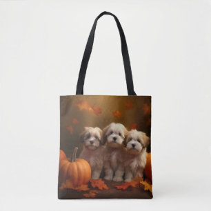 Havanese Welpe Herbstfreude Kürbis Tasche