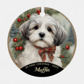 Havanese Welppy's First Christmas Ornament Aus Metall (Vorderseite)