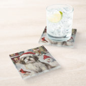 Havanese Winter Wonderland Weihnachtsfreude Glasuntersetzer (Schrägansicht)