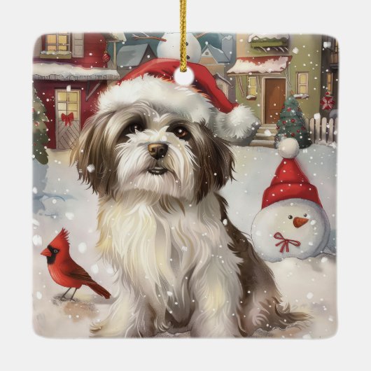 Havanese Winter Wonderland Weihnachtsfreude Keramikornament (Rückseite)