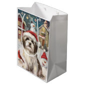 Havanese Winter Wonderland Weihnachtsfreude Mittlere Geschenktüte (Rückseite Schrägansicht)