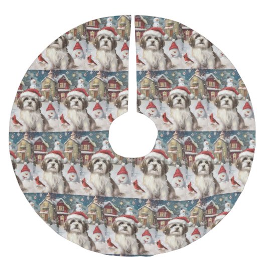 Havanese Winter Wonderland Weihnachtsfreude Polyester Weihnachtsbaumdecke (Vorderseite)