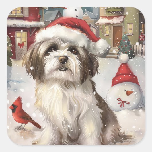 Havanese Winter Wonderland Weihnachtsfreude Quadratischer Aufkleber (Vorderseite)