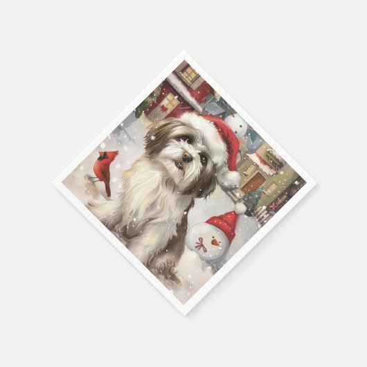 Havanese Winter Wonderland Weihnachtsfreude Serviette (Ecke)