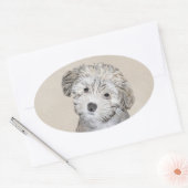 Havanesische Welpenmalerei - Niedliche Original Hu Ovaler Aufkleber (Umschlag)