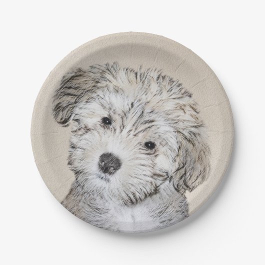 Havanesische Welpenmalerei - Niedliche Original Hu Pappteller (Vorderseite)