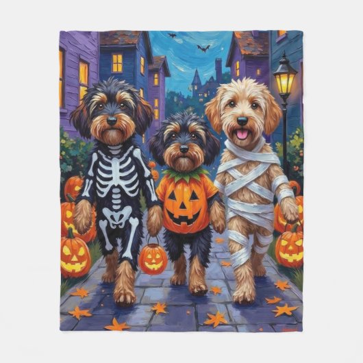 Havanische Hunde Trick-oder-Treating Halloween-Kos Fleecedecke (Vorderseite)
