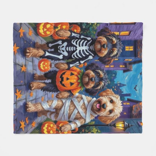 Havanische Hunde Trick-oder-Treating Halloween-Kos Fleecedecke (Vorderseite (Horizontal))