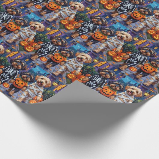Havanische Hunde Trick-oder-Treating Halloween-Kos Geschenkpapier (Ecke)