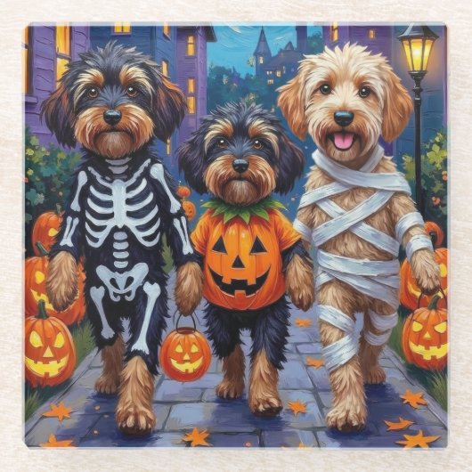 Havanische Hunde Trick-oder-Treating Halloween-Kos Glasuntersetzer (Vorderseite)