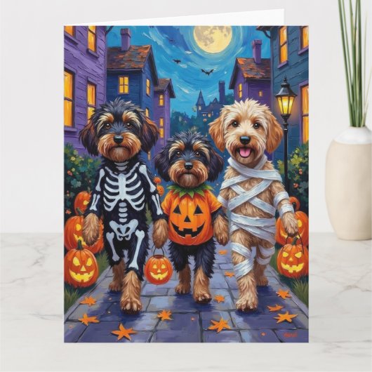 Havanische Hunde Trick-oder-Treating Halloween-Kos Karte (Vorderseite)