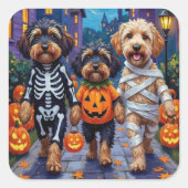 Havanische Hunde Trick-oder-Treating Halloween-Kos Quadratischer Aufkleber (Vorderseite)