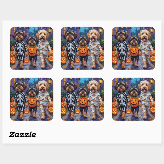 Havanische Hunde Trick-oder-Treating Halloween-Kos Quadratischer Aufkleber (Blatt)