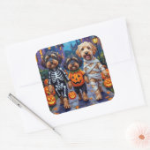 Havanische Hunde Trick-oder-Treating Halloween-Kos Quadratischer Aufkleber (Umschlag)