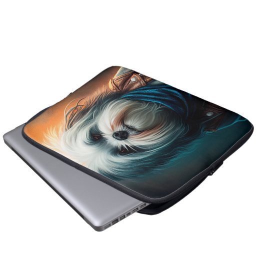 Havanischer Hund auf dem Fahrrad, digitales Bild Laptopschutzhülle (Vorne Knopf)