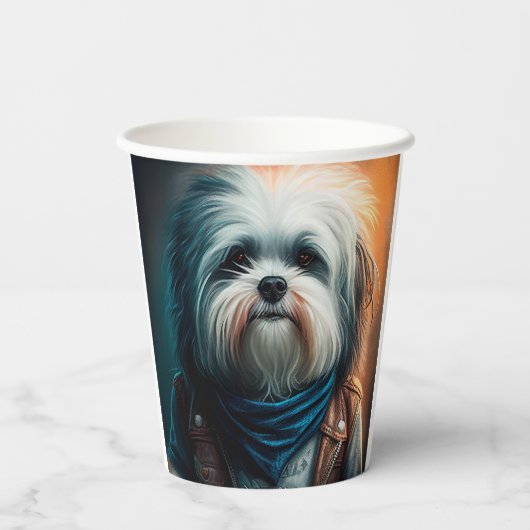 Havanischer Hund auf dem Fahrrad, digitales Bild Pappbecher (Rückseite)