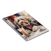 Havanischer Hund trinkt einen Milchshake in einem  Notizblock (Rechte Seite)