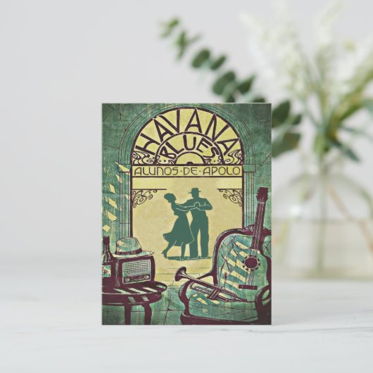 Havanna Blues, Tanzpaar, Party, Vintag Einladungspostkarte (Stehend Vorderseite)