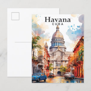 Havanna Kuba Aquarellmalerei Reise Postkarte