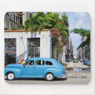 Havanna Kuba Elegantes blaues Vintage-Automobil Mousepad