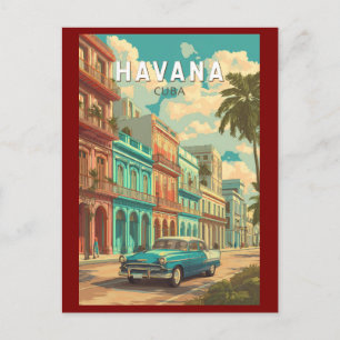 Havanna Kuba Illustration Reise Kunst Vintage Postkarte