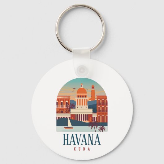 Havanna Kuba Insel Vintag Minimal Retro Stadt Schlüsselanhänger (Vorderseite)