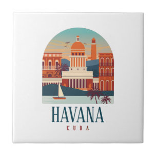 Havanna Kuba Insel Vintage Minimal Retro Stadt     Fliese